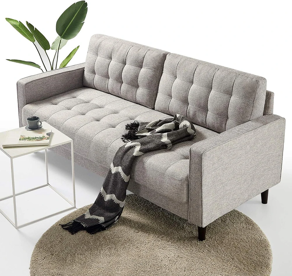 Zinus Benton 3-Seat Upholstered Grid Tufted Sofa Couch, Soft Grey