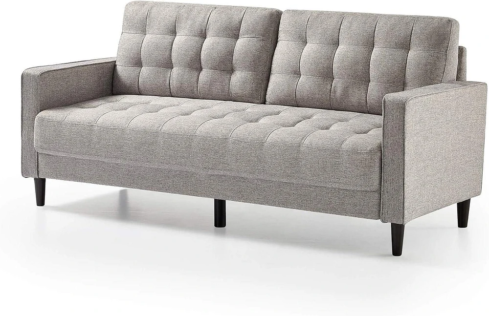 Zinus Benton 3-Seat Upholstered Grid Tufted Sofa Couch, Soft Grey