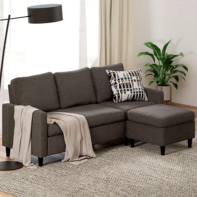 Zinus Hudson Convertible Sectional Sofa Couch with Ottoman, Dark Grey