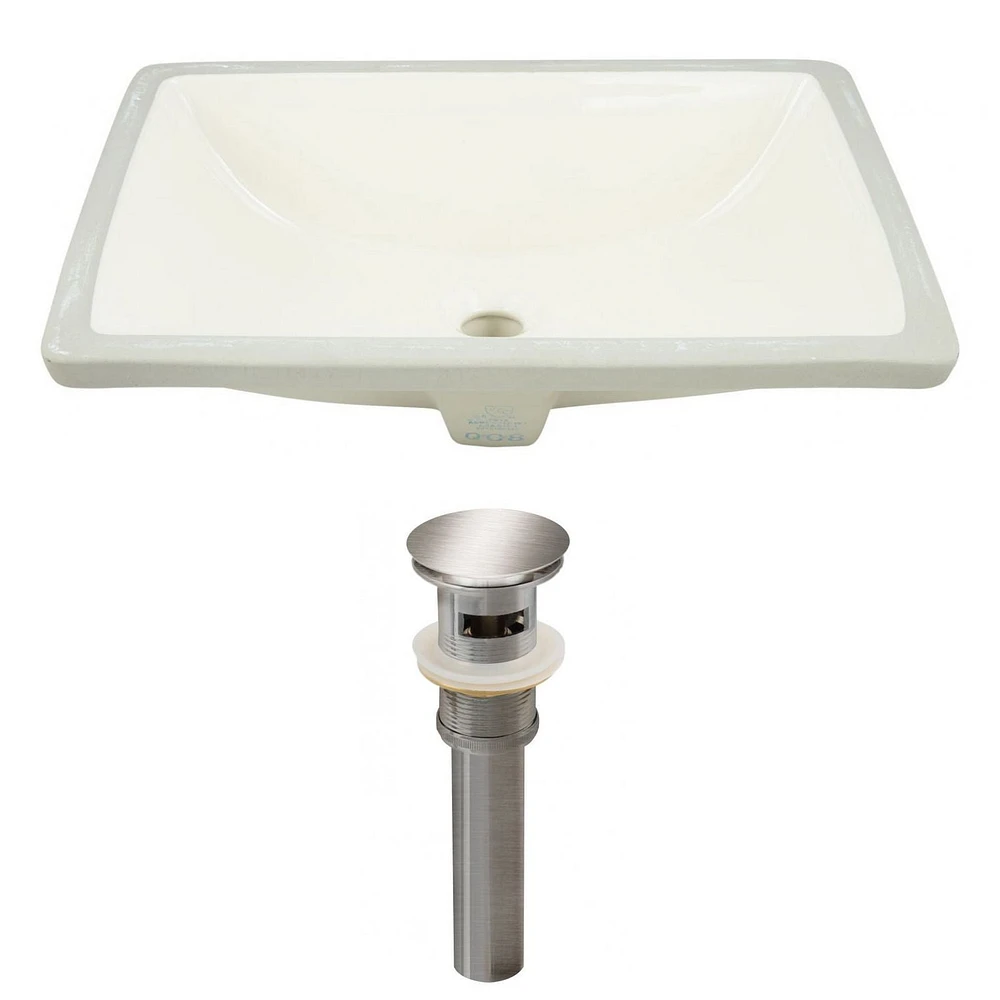 20.75-in. W Rectangle Bathroom Undermount Sink Set In Biscuit - Brushed Nickel Hardware - Overflow Drain Incl. AI-24799