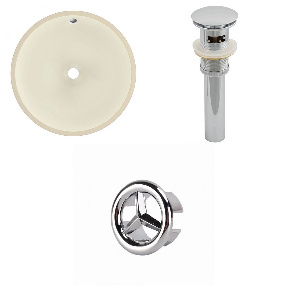 16-in. W Round Bathroom Undermount Sink Set In Biscuit - Chrome Hardware - Overflow Drain Incl. AI-20605