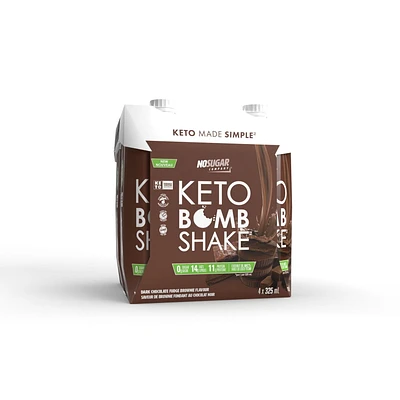 No Sugar Keto Bomb Shake Dark Chocolate Fudge Brownie, 4 x 325 mL