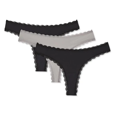 Lot de 3 tangas bordés dentelle George pour femmes Tailles P–TG