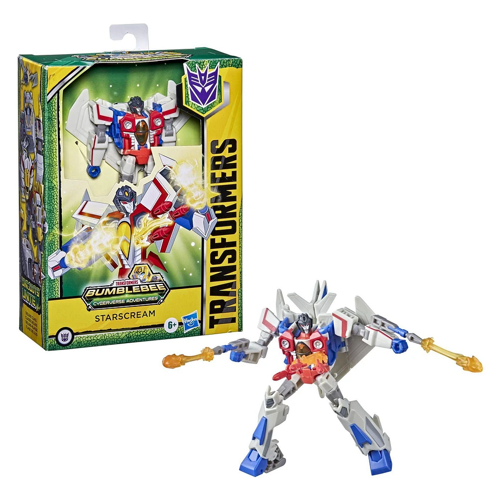 Transformers Bumblebee Cyberverse Adventures Toys Deluxe Class Starscream Action Figure, Seeker Strike Action Attack, 5-inch