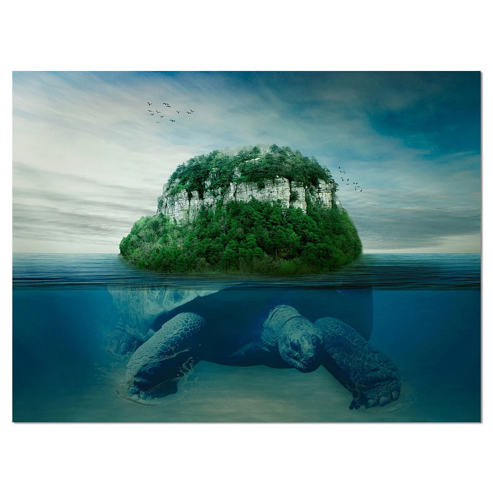 Design Art Giant Turtle Carrying Island Canvas Print