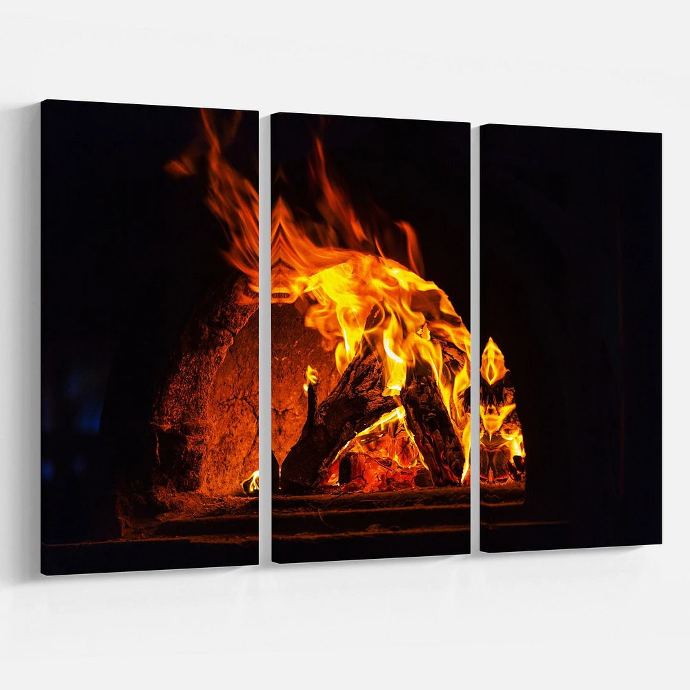 Design Art Wood Stove with Fire And Blaze Canvas Print