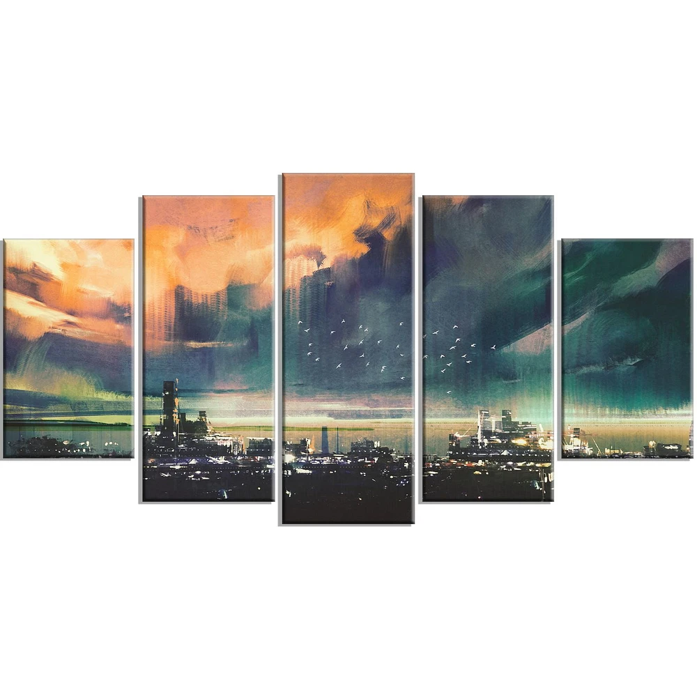 Design Art Sci Fi City Watercolor Canvas Print