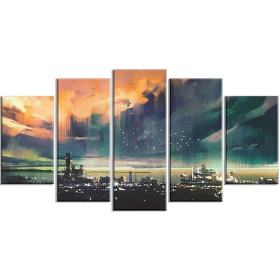 Design Art Sci Fi City Watercolor Canvas Print