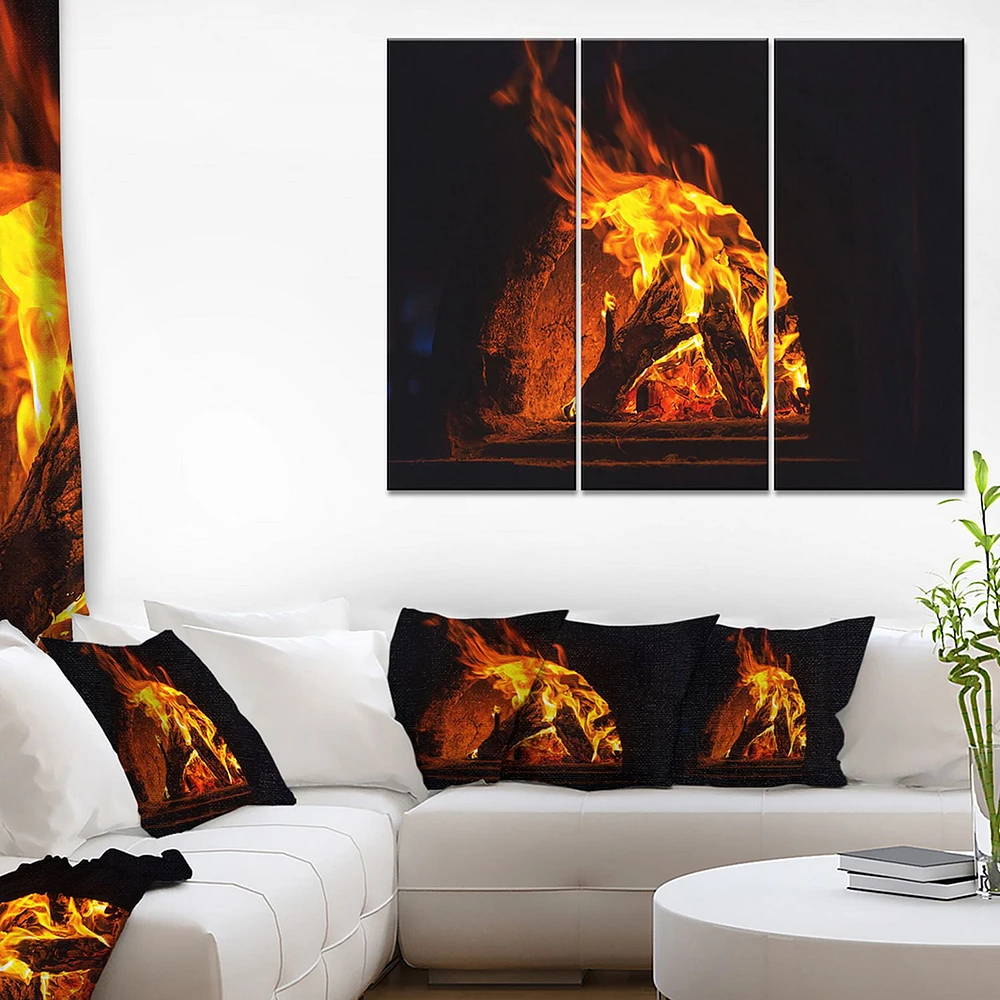 Design Art Wood Stove with Fire And Blaze Canvas Print