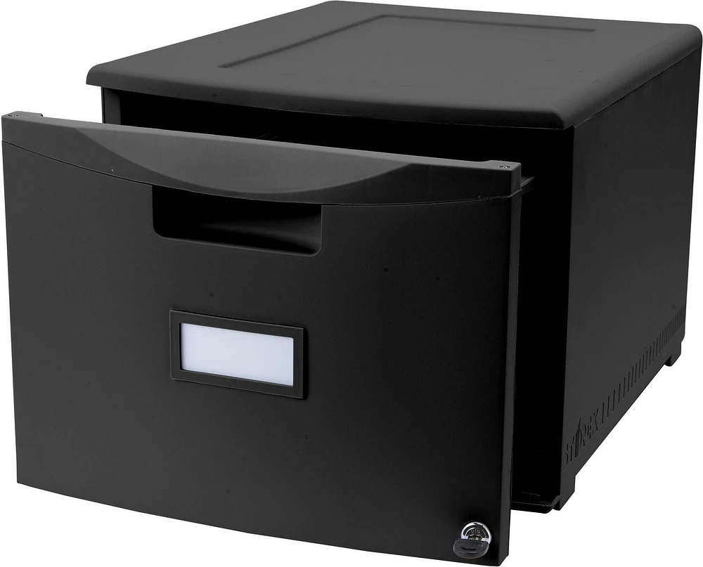 Storex One Drawer Mini File Cabinet with Lock, Legal/Letter, Black, 2-Pack