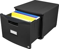 Storex One Drawer Mini File Cabinet with Lock, Legal/Letter, Black, 2-Pack