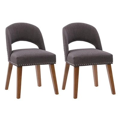 CorLiving Tiffany Upholstered Dining Chairs with Hazelnut Stained Wood, Set of 2