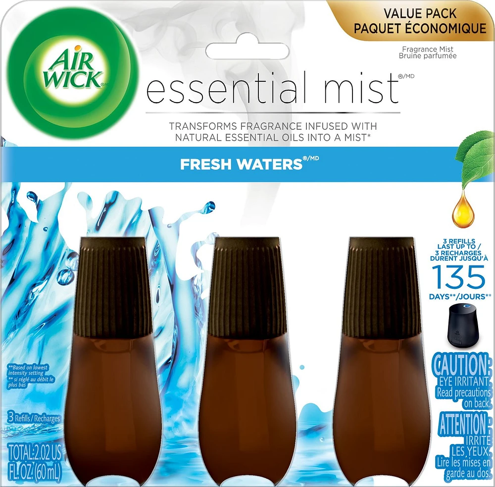 Air Wick Essential Mist Fragrance Oil Diffuser Refill, Fresh Waters, 3 Count, Air Freshener