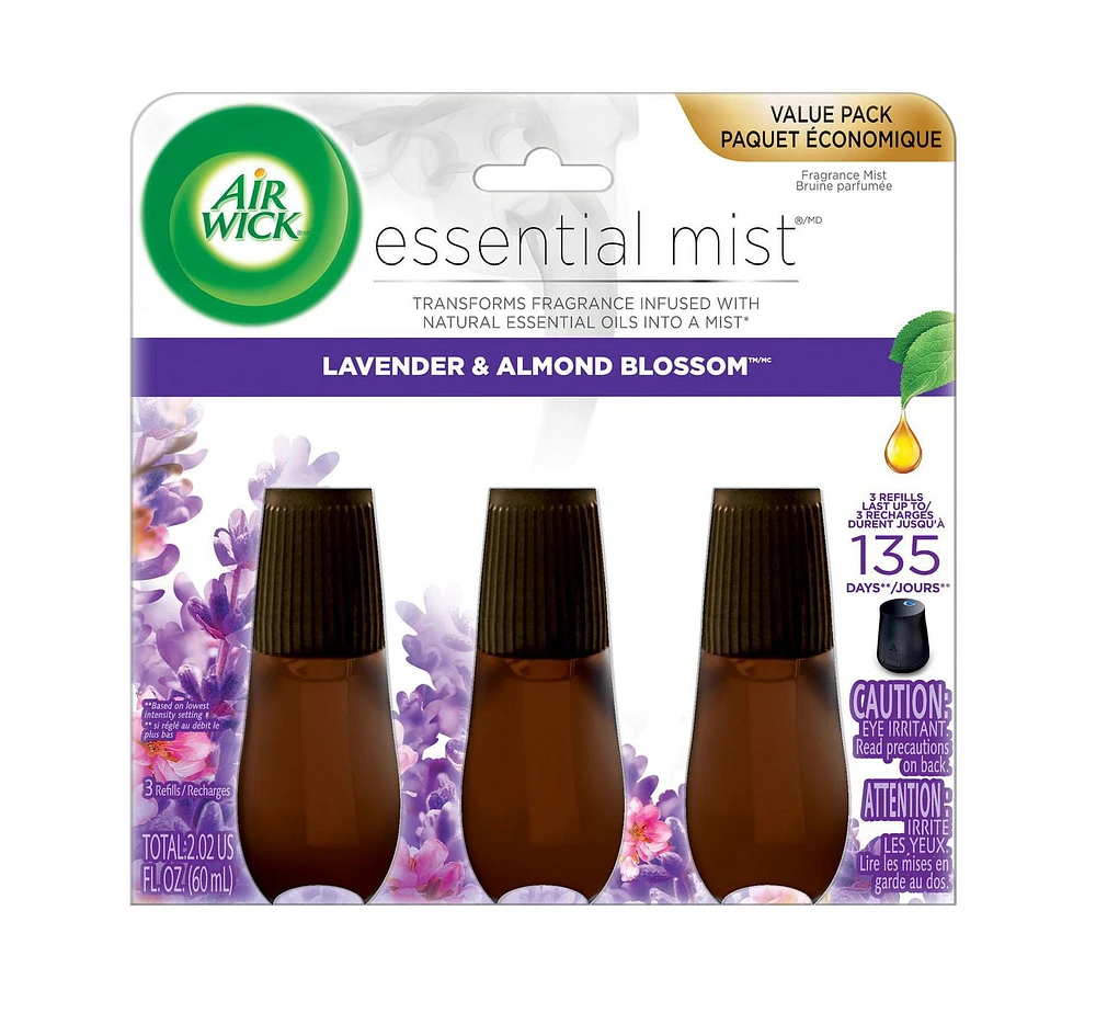 Air Wick Essential Mist Fragrance Oil Diffuser Refill, Lavender, 3 Count, Air Freshener, Mist diffusers made easy.