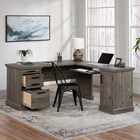 Sauder Aspen Post L-Desk, Pebble Pine, 433686