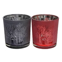 Glass Tealight Holders (Amber Trees) (Asstd) - Set of 2