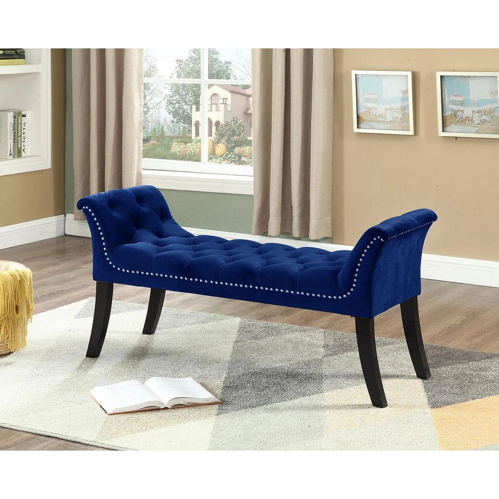 Imperial Tufted Bench With Armrest (Navy Blue)