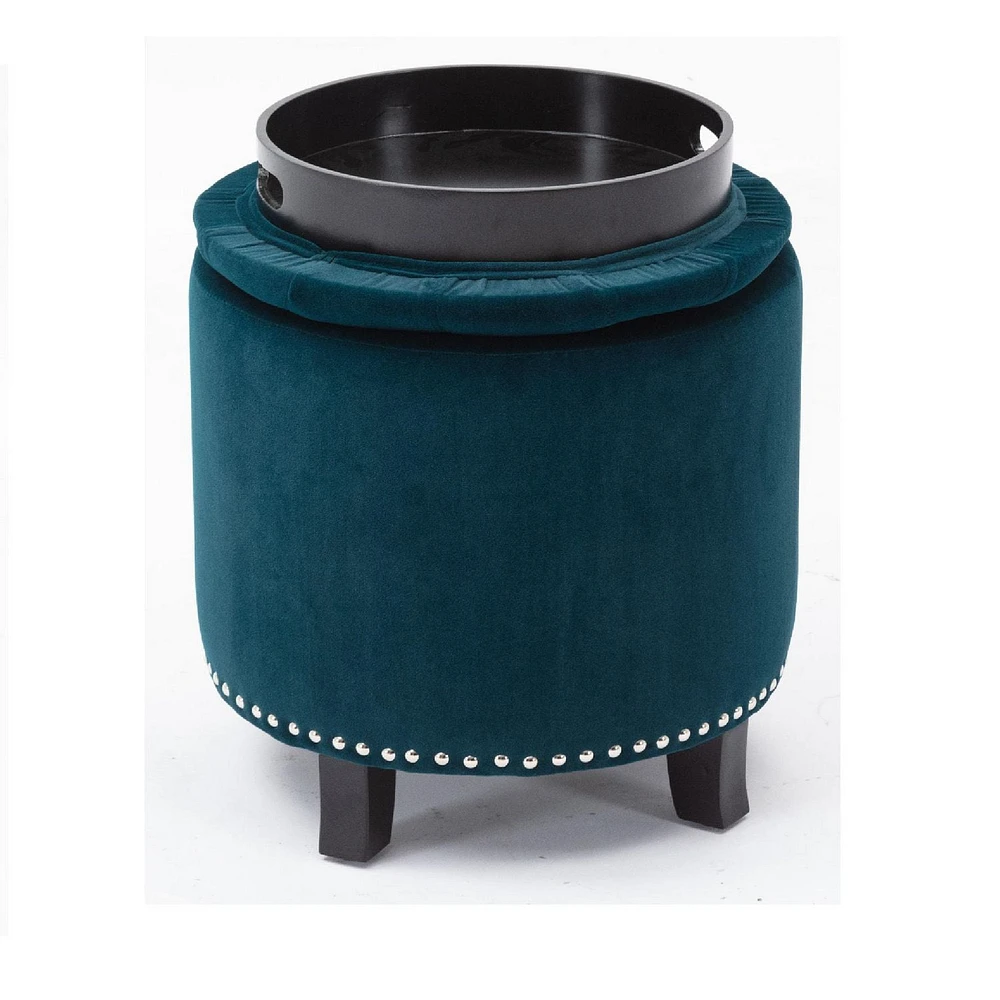 Denver Round Fabric Storage Ottoman (Green)