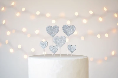 Gartner Studios Silver Glitter Heart Cake Picks, 6 Count