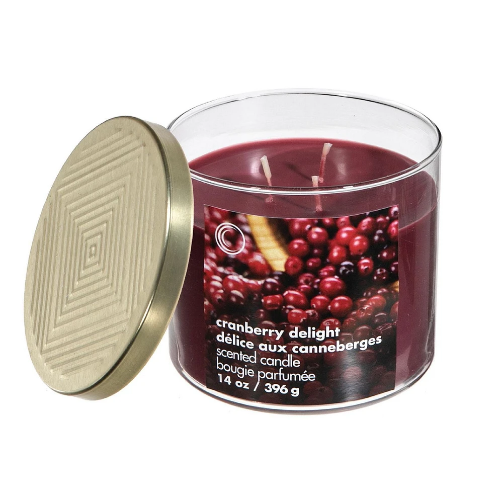 14 Oz 3 Wick Jar Candle With Lid (Cranberry Delight) - Set of 2