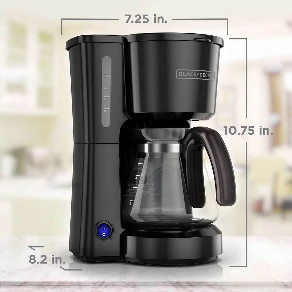 BLACK+DECKER 5-Cup* Coffee Maker, Black, Space-Saving Compact Design