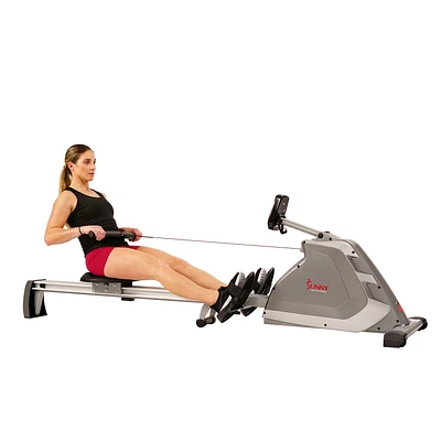 Sunny Health & Fitness Magnetic Rowing Machine Rower with High Weight Capacity, Dual Resistance, Programmable Monitor and Aluminum Slide Rail - SF-RW5854