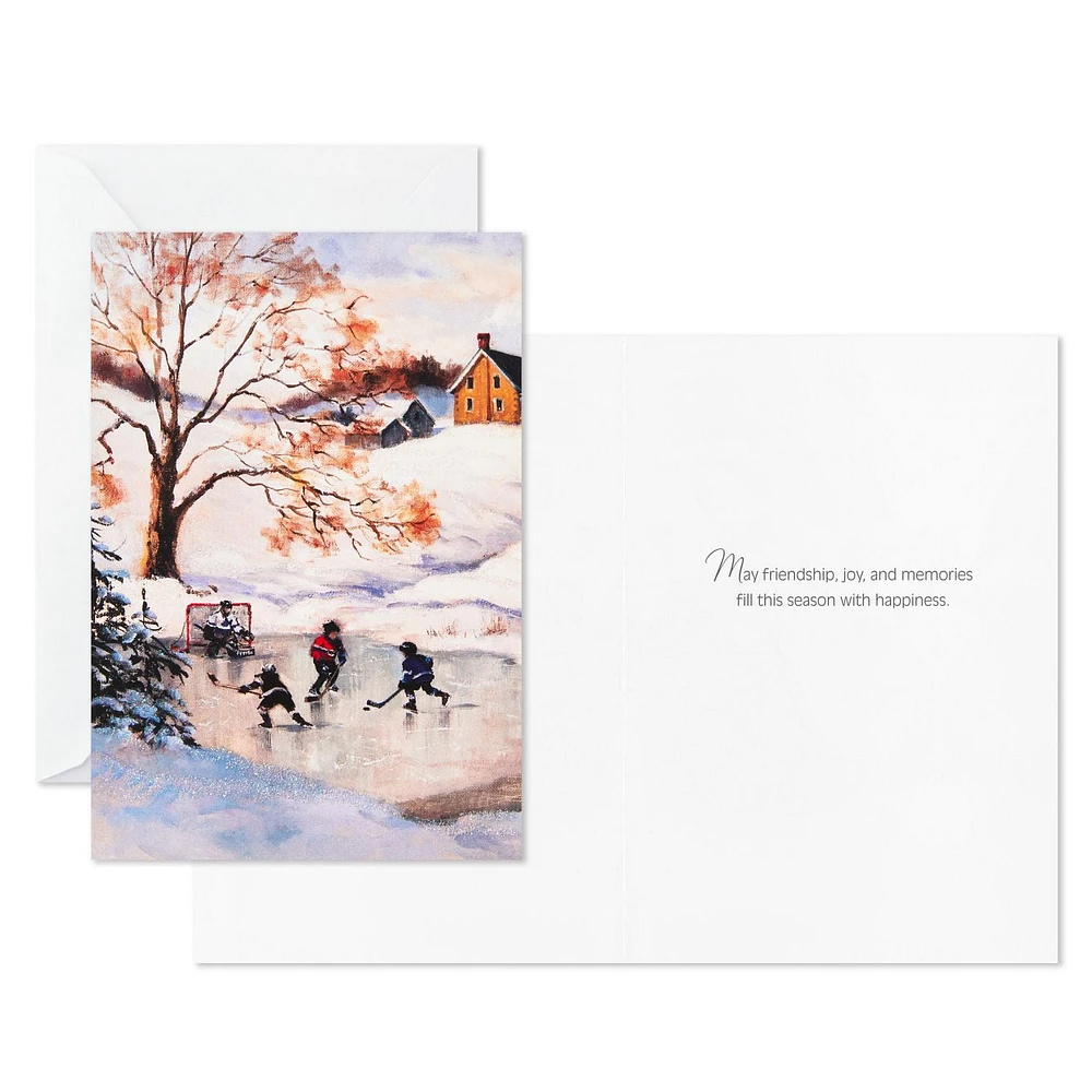 Image Arts Boxed Christmas Cards (Winter Pond Hockey Scene