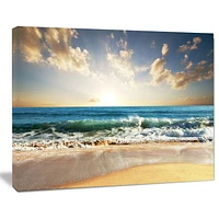 Design Art Cloudy Sky And Vibrant Blue Sea Seashore Canvas Wall Art