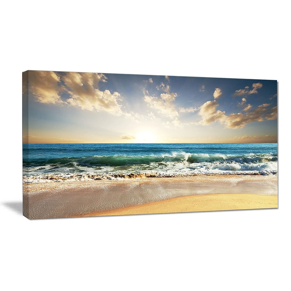 Design Art Cloudy Sky And Vibrant Blue Sea Seashore Canvas Wall Art