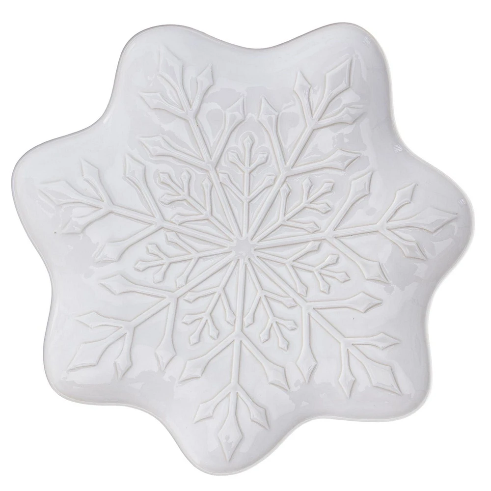 Holiday Time White Snowflake Ceramic Platter, 12.2 inch x 12.2 inch x 0.98 inch, 1 piece, Platter, Ceramic