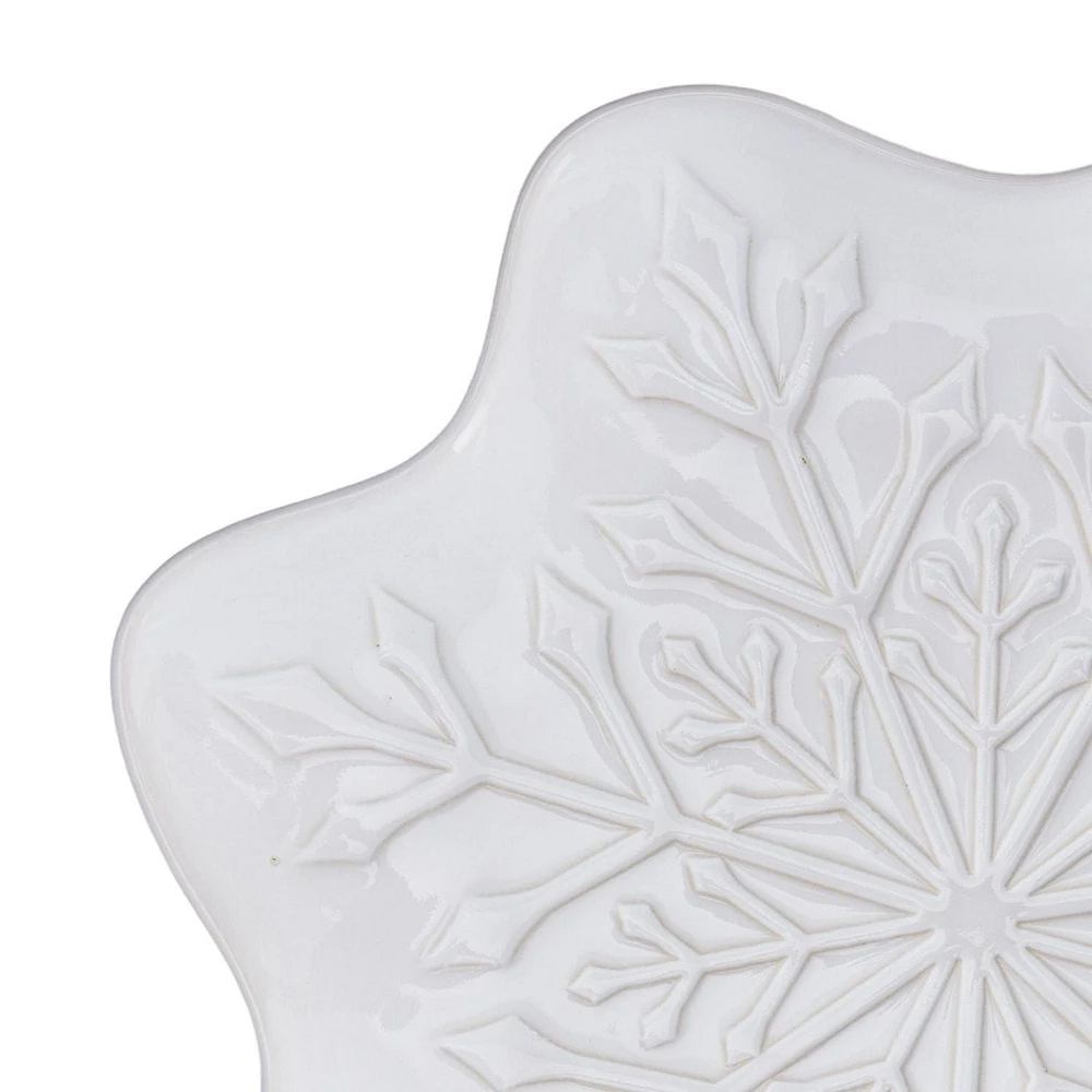 Holiday Time White Snowflake Ceramic Platter, 12.2 inch x 12.2 inch x 0.98 inch, 1 piece, Platter, Ceramic