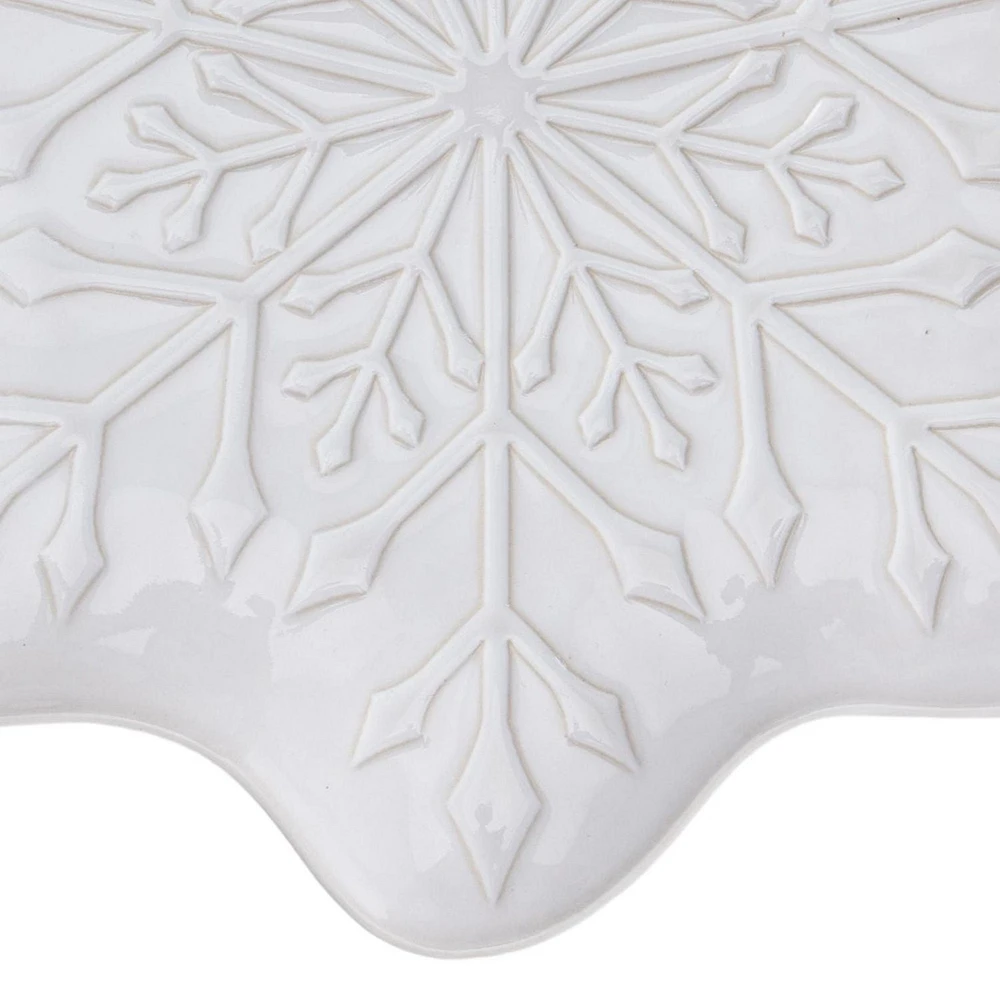 Holiday Time White Snowflake Ceramic Platter, 12.2 inch x 12.2 inch x 0.98 inch, 1 piece, Platter, Ceramic