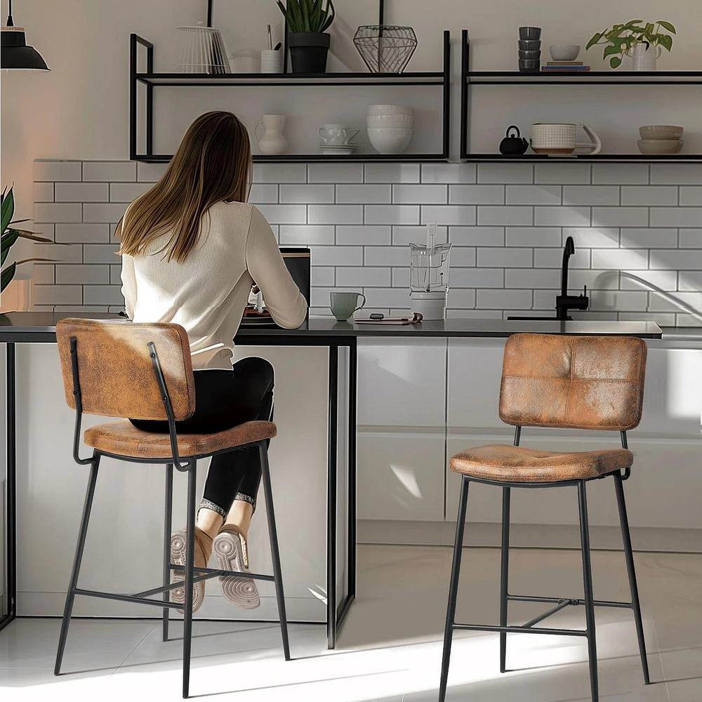 Homycasa Set of 2 Barstool - 27 Inch Counter Stools for Kitchen Island Dining Room with Upholstery and Metal Frame