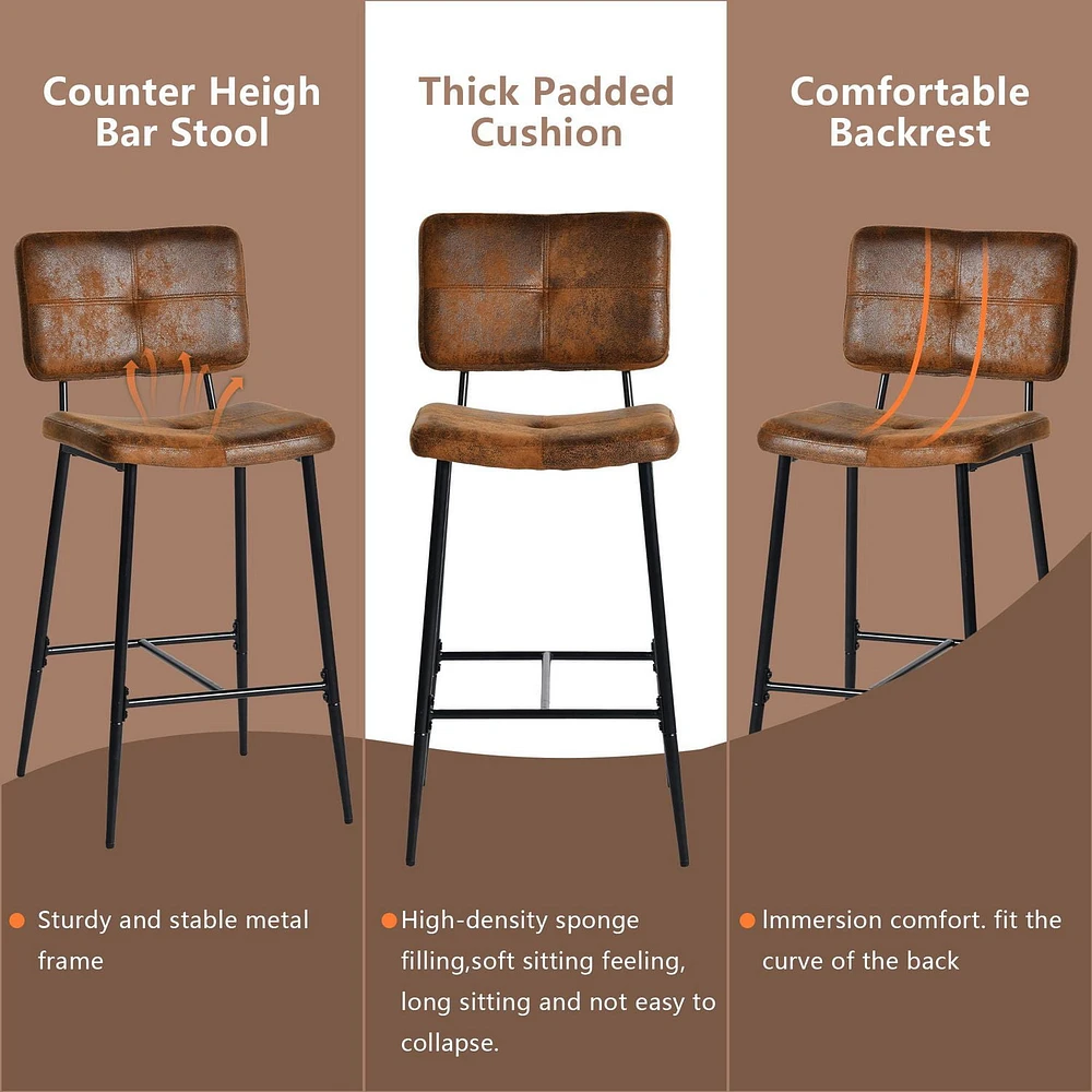 Homycasa Set of 2 Barstool - 27 Inch Counter Stools for Kitchen Island Dining Room with Upholstery and Metal Frame