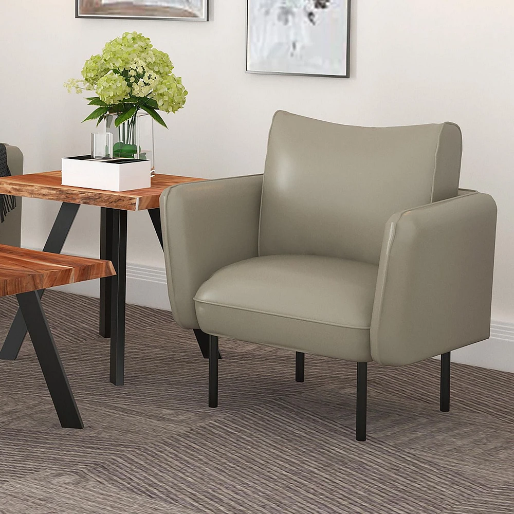 Modern Faux Leather Accent Chair in Grey-Beige