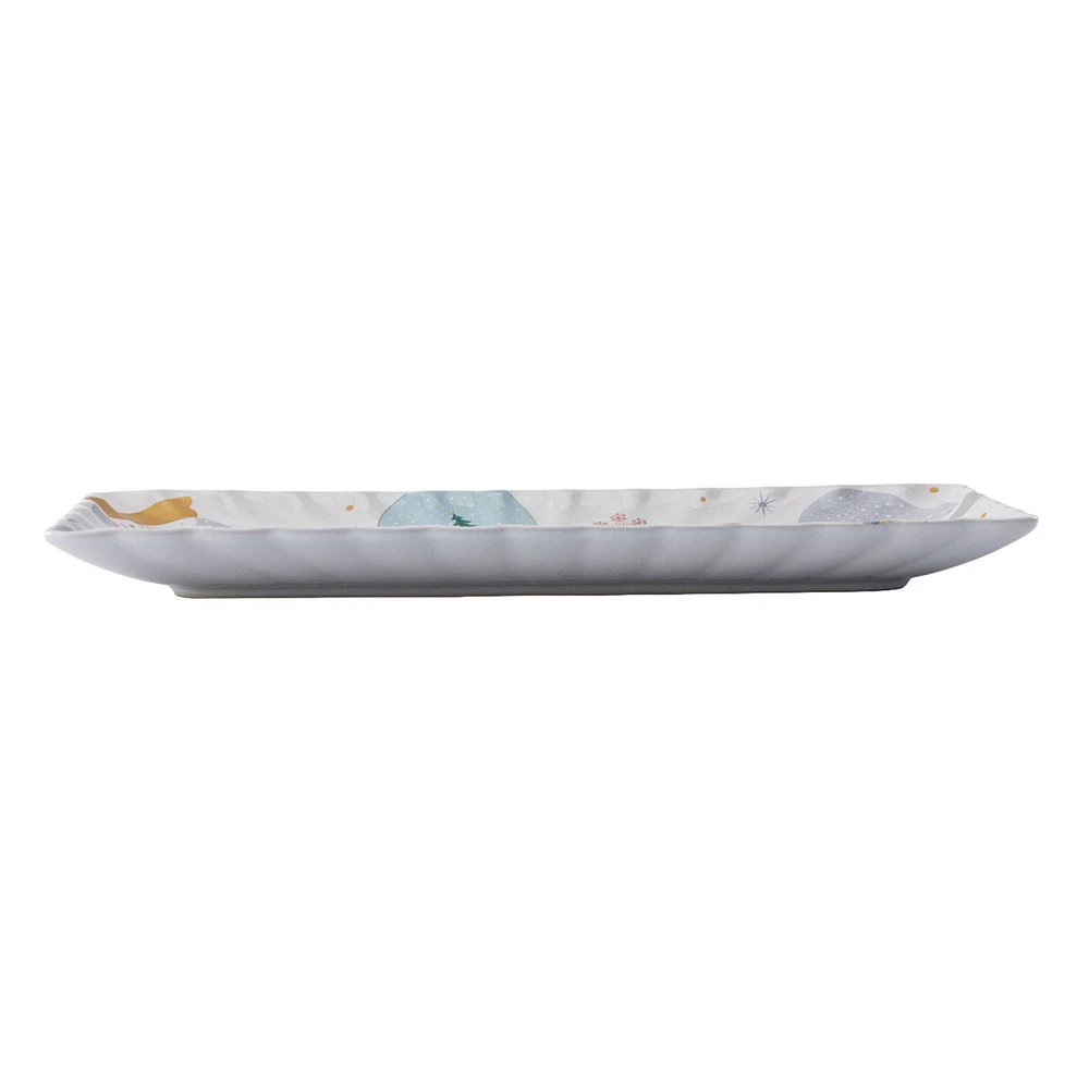 Holiday Time Scalloped Rectangle Ceramic Platter, 13.86 inch x 7.8 inch x 1.14 inch, 1 piece, Platter, Ceramic