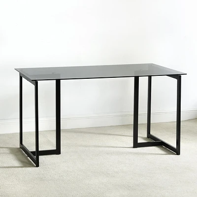 Homycasa Modern Glass Dining Table with Metal Frame, Sleek and Elegant Design, Perfect for Dining Room, Kitchen, or Office, 47.2 x 31.5 x 29.5 inches