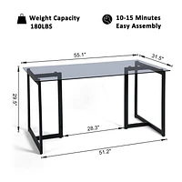 Homycasa Modern Glass Dining Table with Metal Frame, Sleek and Elegant Design, Perfect for Dining Room, Kitchen, or Office, 47.2 x 31.5 x 29.5 inches