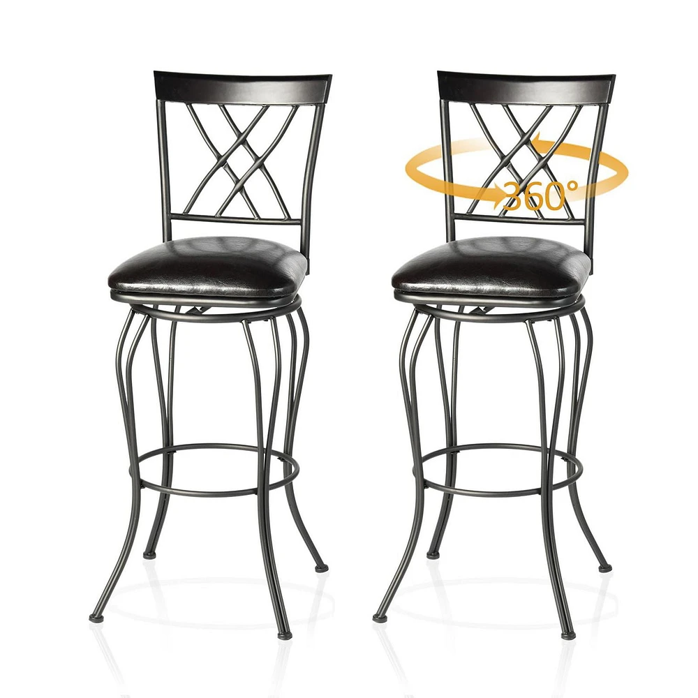 Homy Casa Set of 2 Bar Stools - Swivel Counter Stools with Faux Leather Upholstery Metal Legs, Expresso