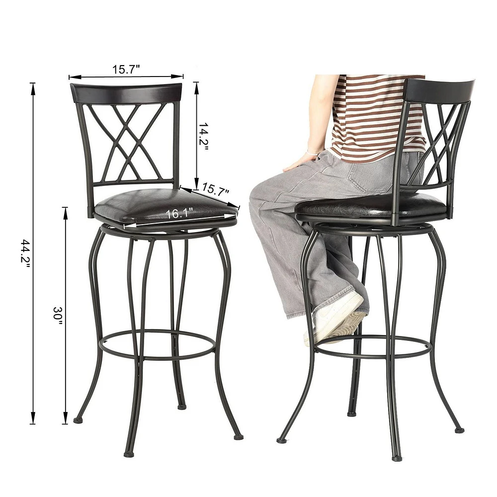 Homy Casa Set of 2 Bar Stools - Swivel Counter Stools with Faux Leather Upholstery Metal Legs, Expresso