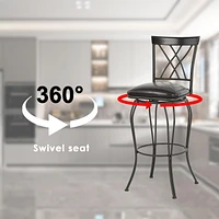 Homy Casa Set of 2 Bar Stools - Swivel Counter Stools with Faux Leather Upholstery Metal Legs, Expresso