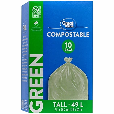 Sacs compostables verts format Long Great Value 71,1 x 76,2 cm