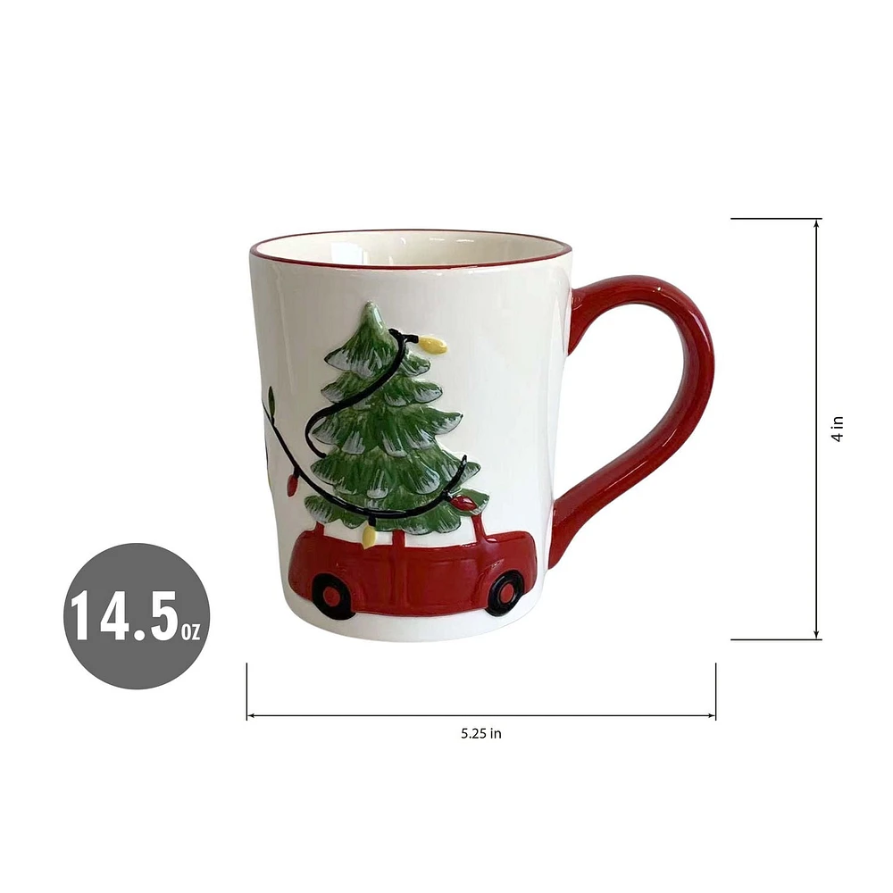 Holiday Time 14.5 oz Car/Tree Ceramic Mug, Stoneware Car/Tree Mug