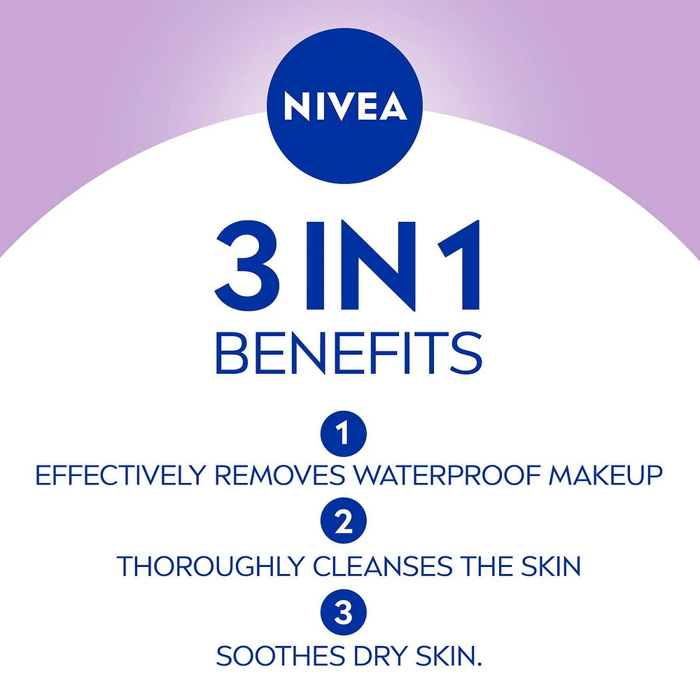 NIVEA 3-in-1 Biodegradable Sensitive Skin Cleansing Wipes, 40 Wipes