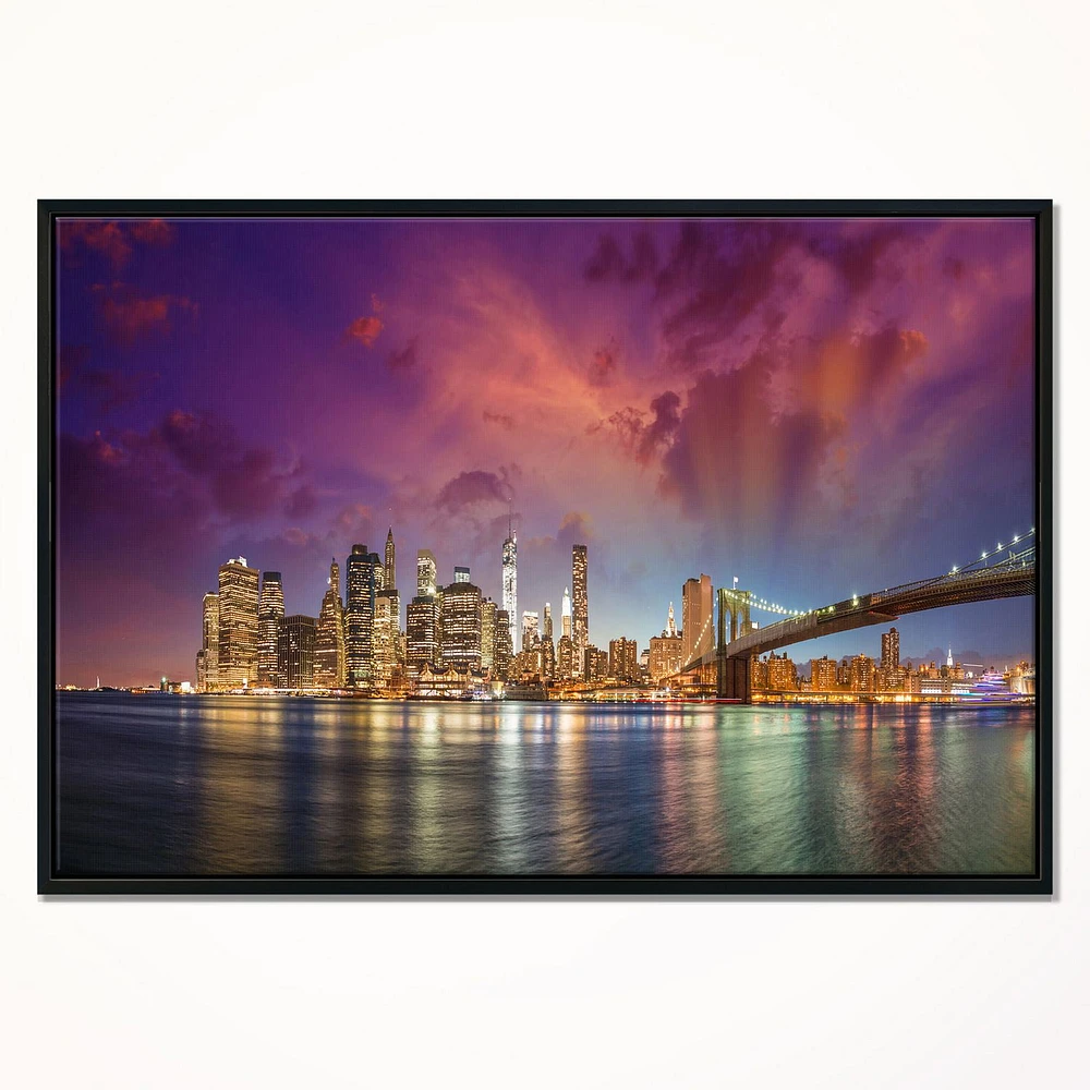 Design Art New York City Manhattan Skyline Red Framed Canvas Art Print