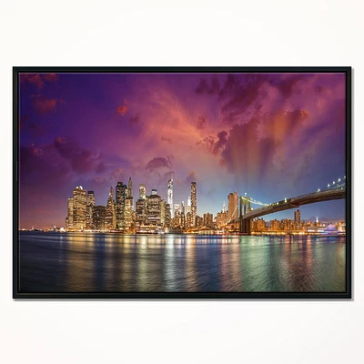 Design Art New York City Manhattan Skyline Red Framed Canvas Art Print