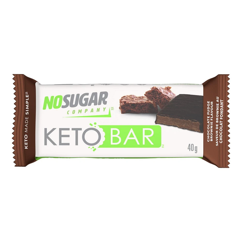 No Sugar Keto Bar Chocolate Fudge Brownie, 1 bar, 40g