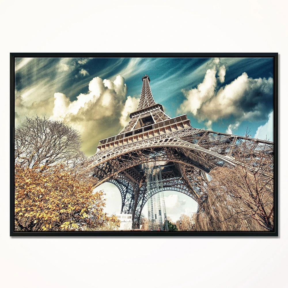 Design Art Street View of Paris Eiffel Tower Framed Canvas Art Print