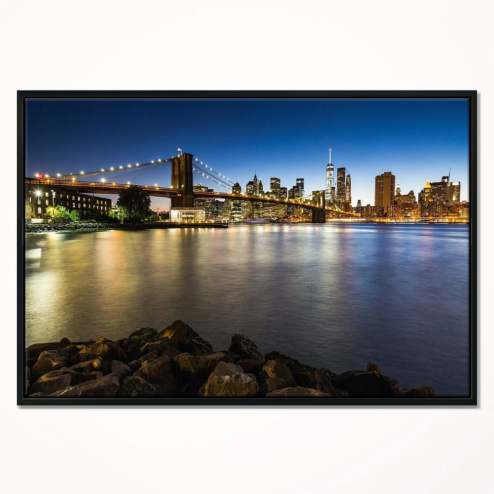 Design Art Distant View of Brooklyn Bridge Framed Canvas Art Print