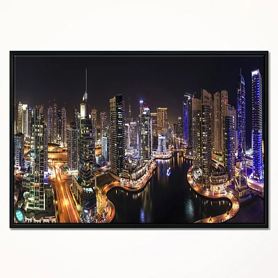 Design Art Dubai Marina View at Night Framed Canvas Art Print